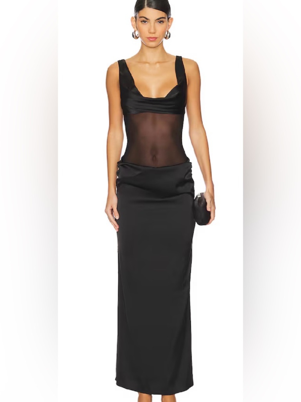 superdown Black Satin & Mesh Maxi Dress